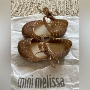 Mini Melissa shoes toddler girls size 7 
bronze sparkle Furadinha bows